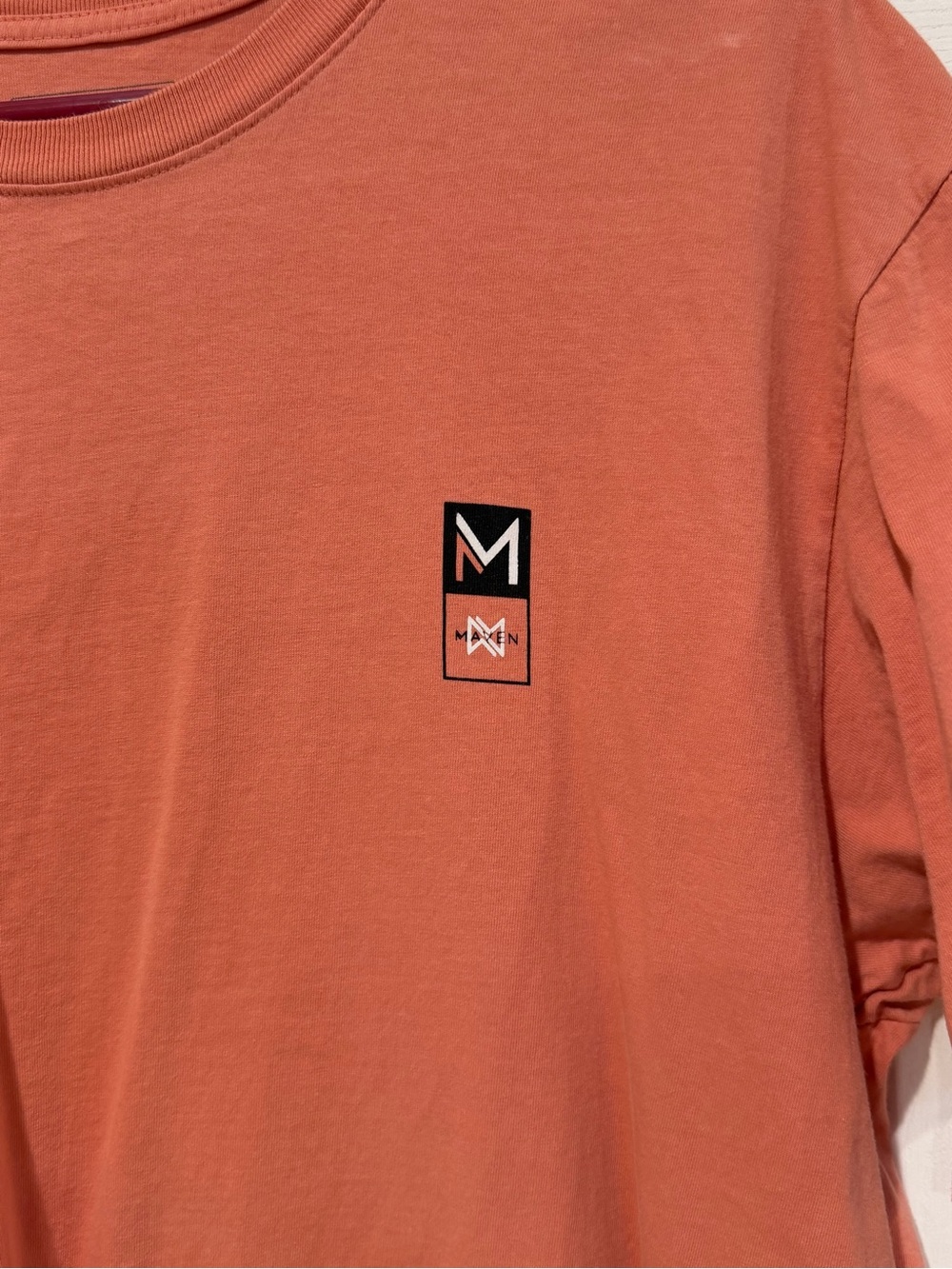 Men's Short-Sleeve Crew Tee in Salmon with Small Chest Patch - Picture 2 of 4